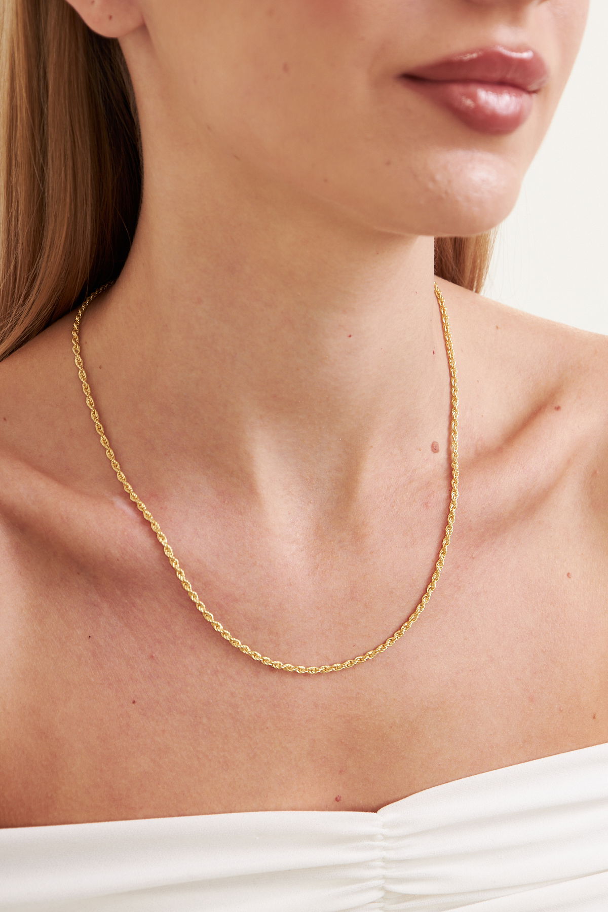 18K Altın Kaplama 2,5mm Halat 925 Ayar Gümüş Kadın Zincir Kolye VKK-4502 - Ventino - Ventino Silver