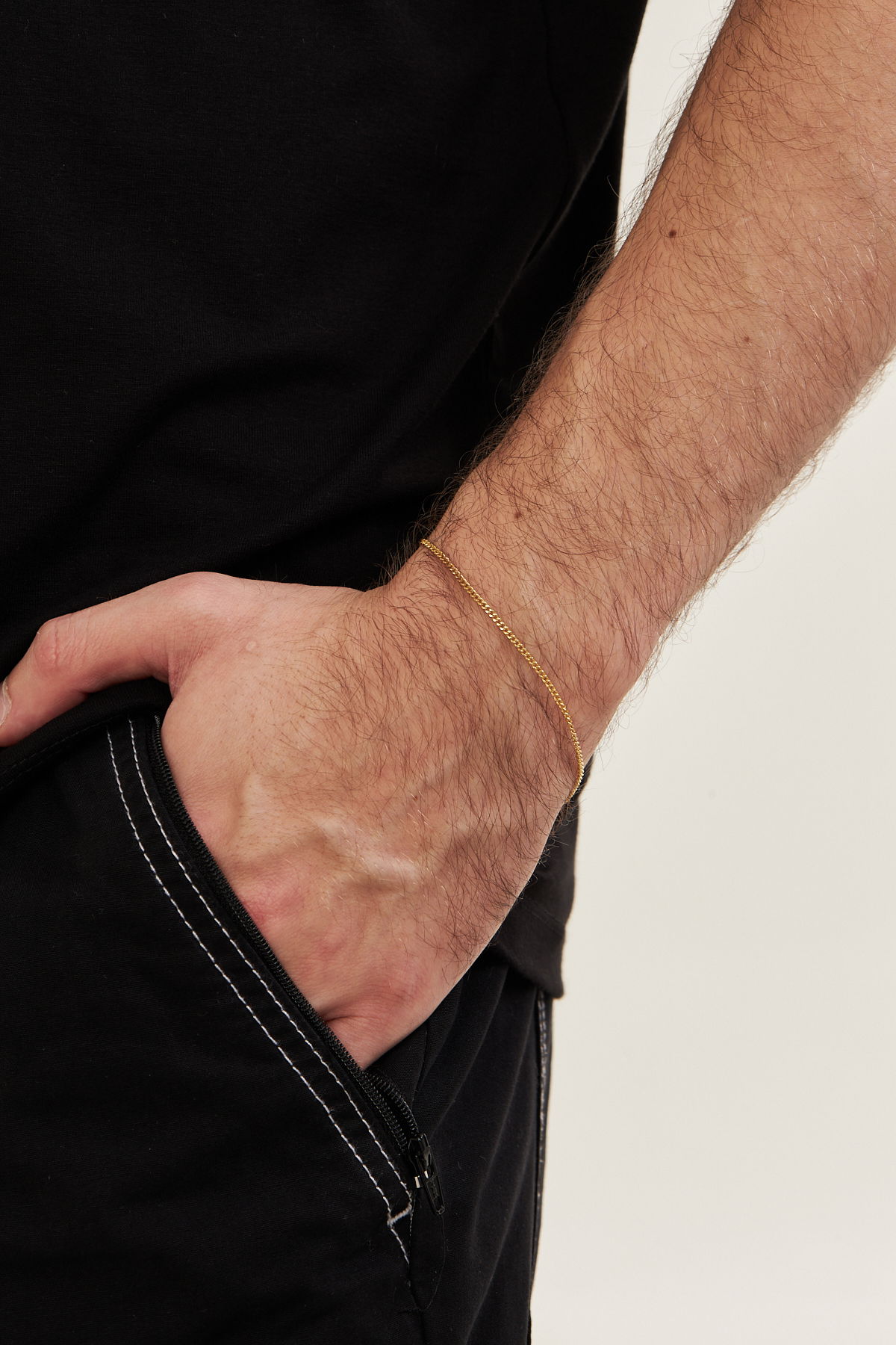 18K Altın Kaplama 2mm Gurmet 925 Ayar Gümüş Erkek Zincir Bileklik VEB5289 - Ventino Silver