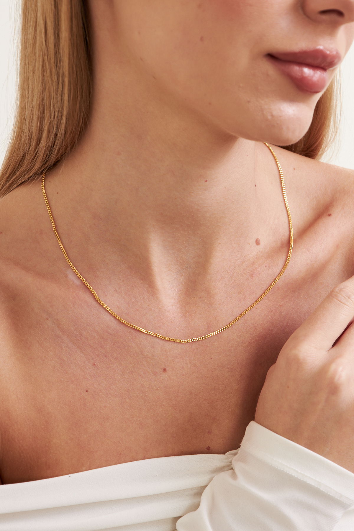 18K Altın Kaplama 2mm Gurmet 925 Ayar Gümüş Kadın Zincir Kolye VKK-4489 - Ventino - Ventino Silver