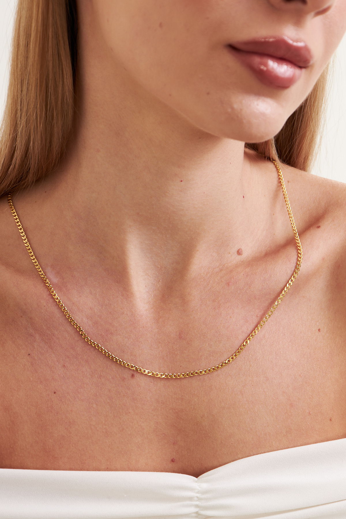 18K Altın Kaplama 3mm Gurmet 925 Ayar Gümüş Kadın Zincir Kolye VKK-4490 - Ventino - Ventino Silver