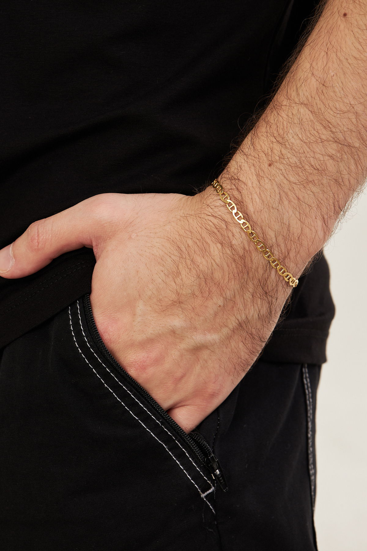 18K Altın Kaplama 4mm Barlı 925 Ayar Gümüş Erkek Zincir Bileklik VEB5291 - Ventino Silver