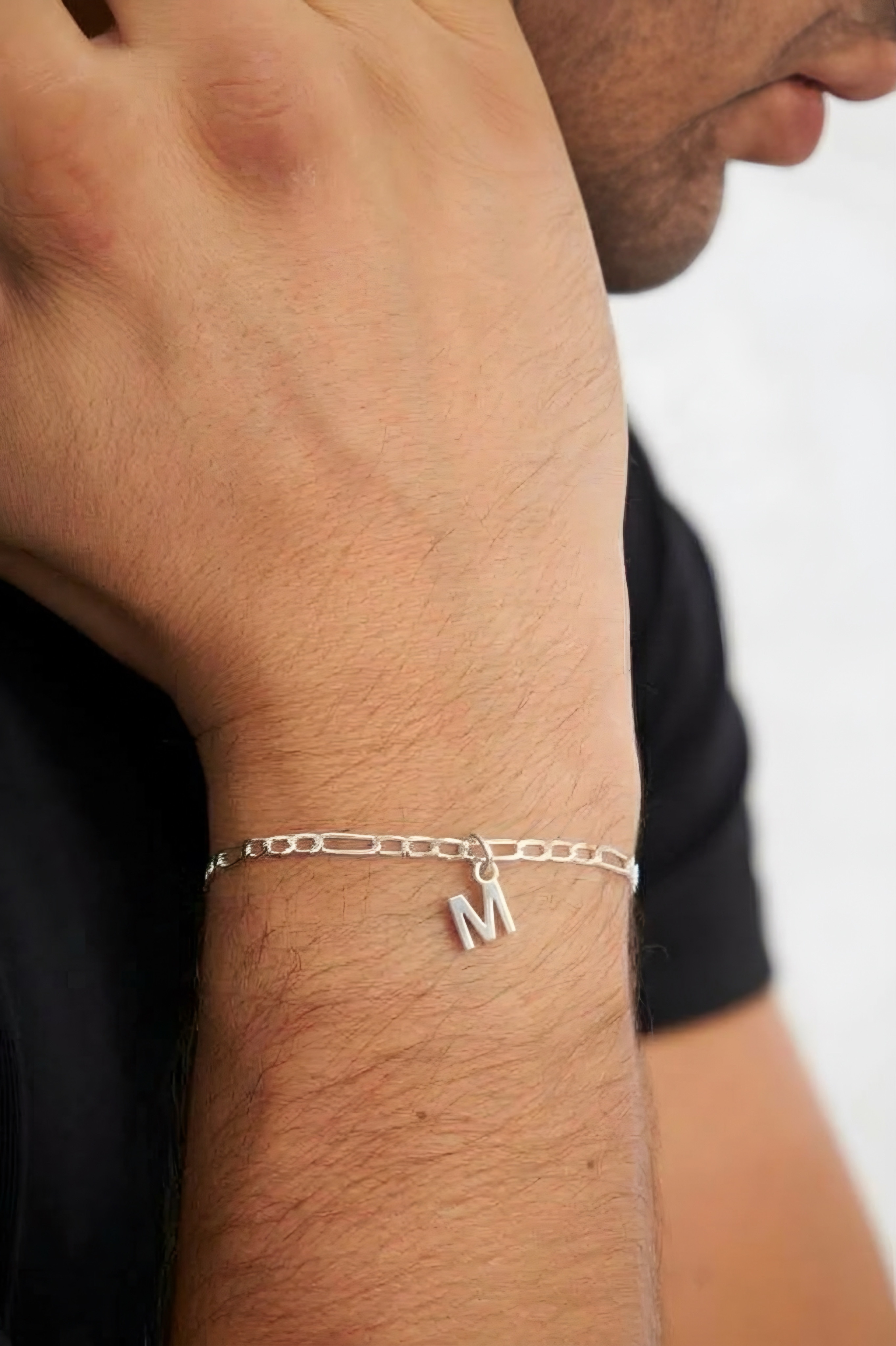 3mm Figaro 925 Ayar Gümüş Harfli Zincir Bileklik-Kişiselleştirilebilir-VEH1005 - Ventino Silver