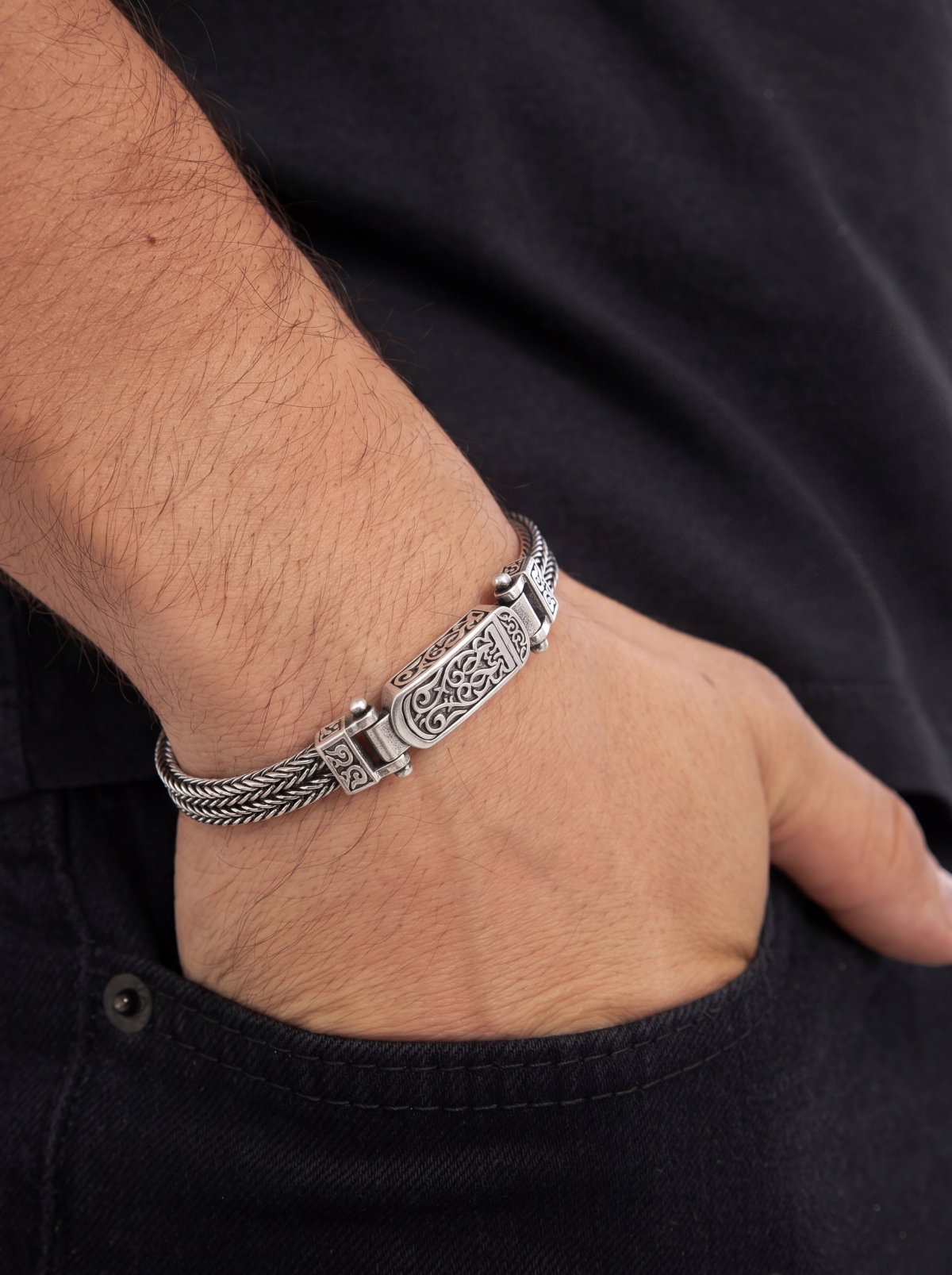 925 Ayar Gümüş Cihan Albora Çift Sıralı Erkek Bilekliği VEB-5944 - Ventino Silver